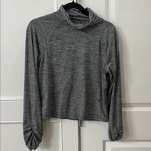 Zella Womens Large High Neck Cropped Long Sleeve Gray Heather Activewear Top